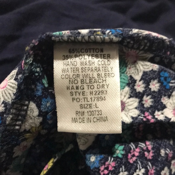 UMGEE Navy w/Navy Floral Print Trim Flowy Tunic Short Sleeve Size Large - Picture 9 of 9